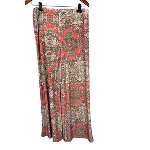 Chico's Paisley Wide Leg Pants Women's Size 1 Coral Beige‎ Boho Lounge